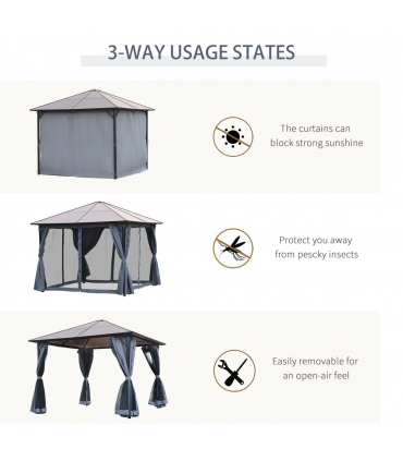 Gazebo Canopy 3x3(m) Polycarbonate Hardtop Aluminium Frame Grey 2.65H x 3L x 3Wm