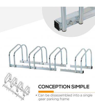 4 Bike Parking Rack Locking Storage Stand Holder Floor Wall Mount  HOMCOM