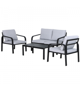 Garden Dining Set 4 Pcs Black Aluminium Foam Glass 118cmx68cmx70cm