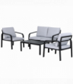 Garden Dining Set 4 Pcs Black Aluminium Foam Glass 118cmx68cmx70cm