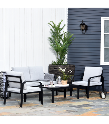 Garden Dining Set 4 Pcs Black Aluminium Foam Glass 118cmx68cmx70cm