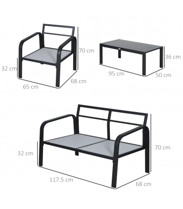 Garden Dining Set 4 Pcs Black Aluminium Foam Glass 118cmx68cmx70cm