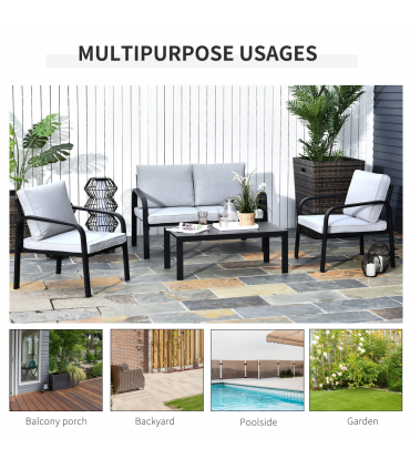 Garden Dining Set 4 Pcs Black Aluminium Foam Glass 118cmx68cmx70cm