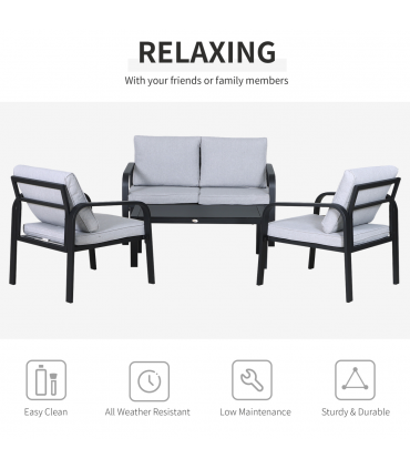 Garden Dining Set 4 Pcs Black Aluminium Foam Glass 118cmx68cmx70cm