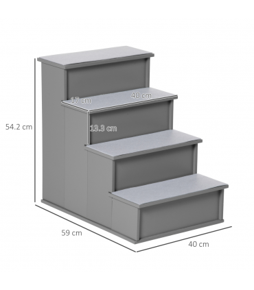 4 Step Wooden Dog Steps Pet Stairs Cat Ladder for Bed Couch, Grey Pawhut