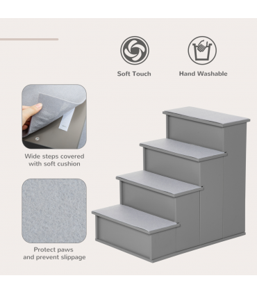 4 Step Wooden Dog Steps Pet Stairs Cat Ladder for Bed Couch, Grey Pawhut