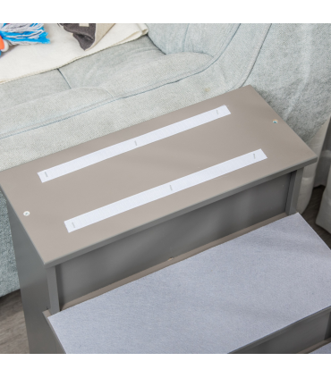 4 Step Wooden Dog Steps Pet Stairs Cat Ladder for Bed Couch, Grey Pawhut