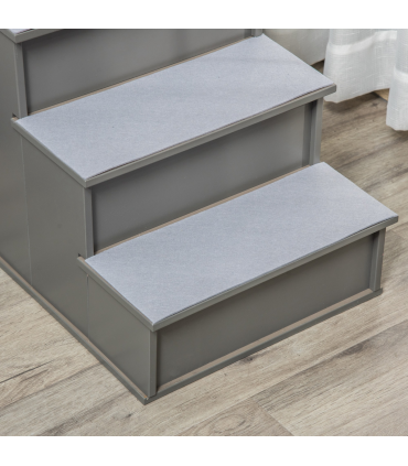 4 Step Wooden Dog Steps Pet Stairs Cat Ladder for Bed Couch, Grey Pawhut