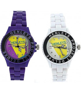 Henleys Project Deluxe Women's Set of 2 Funky Plastic Watch Purple-White SUMMERTWIN CLEARANCE NEEDS RE-BATTERY