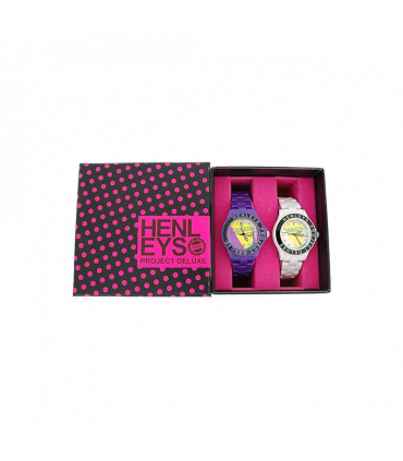 Henleys Project Deluxe Women's Set of 2 Funky Plastic Watch Purple-White SUMMERTWIN CLEARANCE NEEDS RE-BATTERY