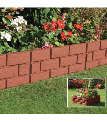 Plastic Garden Edging Grey 18cm x 43.5cm Set of 4 Wood/Brick Effect Panels