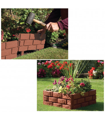 Plastic Garden Edging Grey 18cm x 43.5cm Set of 4 Wood/Brick Effect Panels