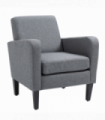 Linen Modern-Curved Armchair Accent Seat w/ Thick Cushion Wood Legs Grey