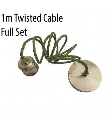 1m Army Green Twisted Cable E27 Base Green Brass Holder~1710