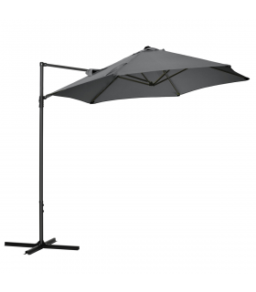 2.5M Garden Cantilever Parasol W/ 360 Rotation and Cross Base, Dark Grey