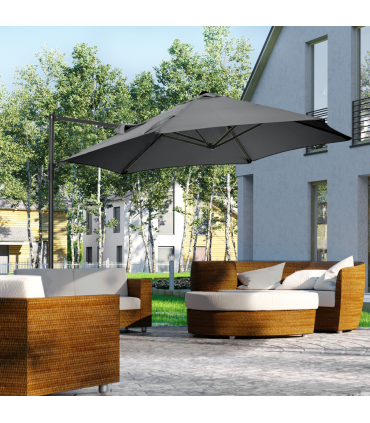 2.5M Garden Cantilever Parasol W/ 360 Rotation and Cross Base, Dark Grey