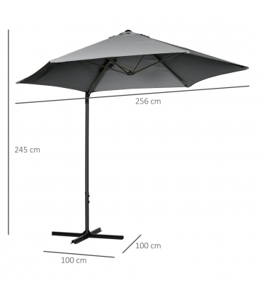 2.5M Garden Cantilever Parasol W/ 360 Rotation and Cross Base, Dark Grey