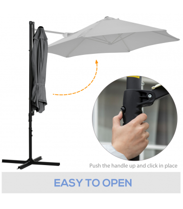 2.5M Garden Cantilever Parasol W/ 360 Rotation and Cross Base, Dark Grey