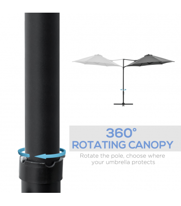 2.5M Garden Cantilever Parasol W/ 360 Rotation and Cross Base, Dark Grey