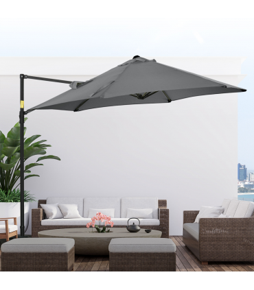 2.5M Garden Cantilever Parasol W/ 360 Rotation and Cross Base, Dark Grey