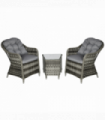 3 PCS Aluminium Rattan Bistro Set with Soft Cushions & Glass Top
