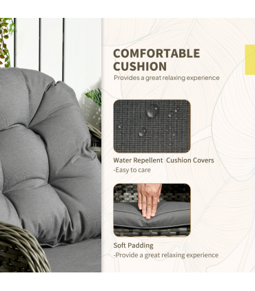 3 PCS Aluminium Rattan Bistro Set with Soft Cushions & Glass Top