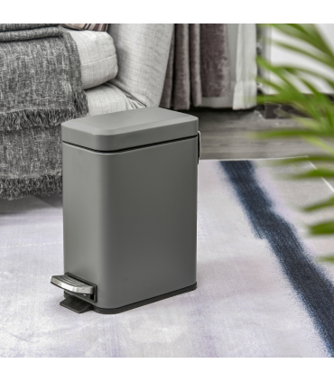 Steel Grey 5L Step Trash Can with Quiet-Closed Lid, Silent and Gentle Open
