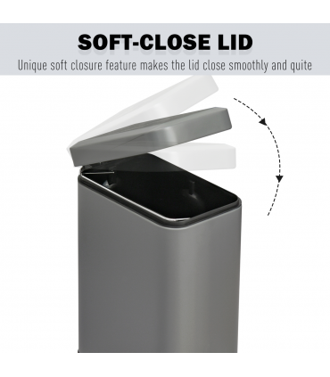 Steel Grey 5L Step Trash Can with Quiet-Closed Lid, Silent and Gentle Open