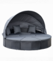 Outdoor Garden Daybed Set w/ Cushioned Round Sofa Bed Conversation Furnitur