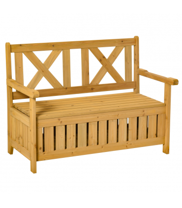 2-Seater Garden Storage Bench for Patio Wood Porch Decor Outdoor Seating