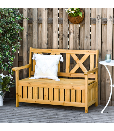 2-Seater Garden Storage Bench for Patio Wood Porch Decor Outdoor Seating