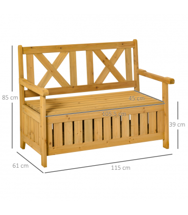 2-Seater Garden Storage Bench for Patio Wood Porch Decor Outdoor Seating