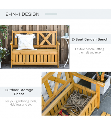 2-Seater Garden Storage Bench for Patio Wood Porch Decor Outdoor Seating