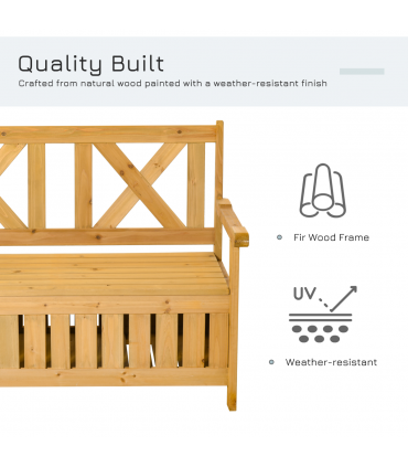 2-Seater Garden Storage Bench for Patio Wood Porch Decor Outdoor Seating
