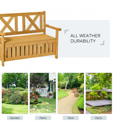 2-Seater Garden Storage Bench for Patio Wood Porch Decor Outdoor Seating
