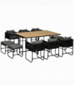 11-PC Rattan Dining Set, 10-seater Table & Chair Sets w/ Space-saving Design