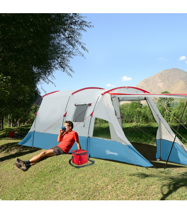 6-8 Person Tunnel Tent, Two-room Camping Tent with Carry Bag, Blue
