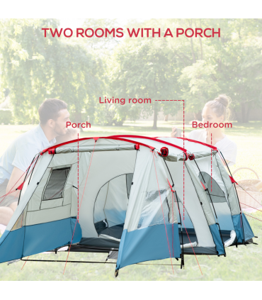 6-8 Person Tunnel Tent, Two-room Camping Tent with Carry Bag, Blue