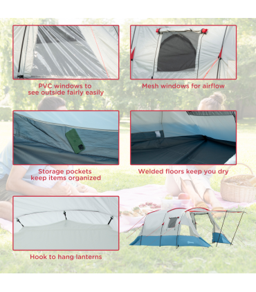6-8 Person Tunnel Tent, Two-room Camping Tent with Carry Bag, Blue