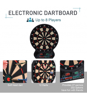 Electronic Dartboard LED Digital Score 27 Games with 12 Soft Darts Ready-to-Play