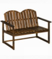 Outdoor Wooden Bench for Two People, Patio Loveseat Chair with Slatted Backrest