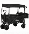 Trolley Cart Storage Wagon 4 Wheels w/ 2 Compartments Handle, Canopy, Black