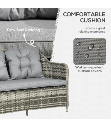 4 PCS Rattan Garden Furniture, Padded Conversation Sofa Set w/ Glass Top Table