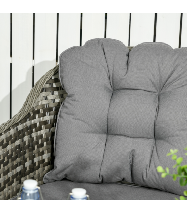 4 PCS Rattan Garden Furniture, Padded Conversation Sofa Set w/ Glass Top Table