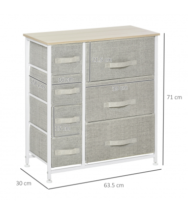 Cabinet Organizer 7 Linen Drawers White, Oak, Light Grey 63.5cmx30cmx71cm