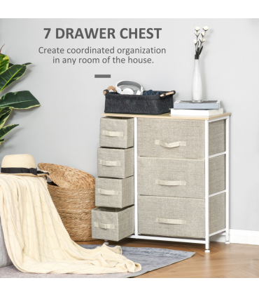 Cabinet Organizer 7 Linen Drawers White, Oak, Light Grey 63.5cmx30cmx71cm