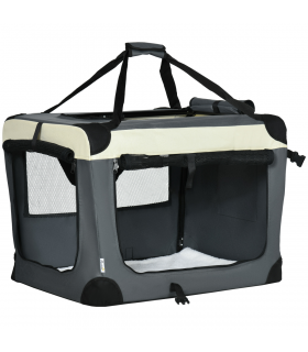 70cm Foldable Pet Carrier w/ Cushion for Mini Dogs and Cats - Grey Pawhut