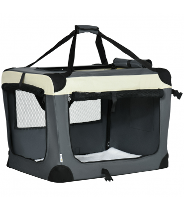 70cm Foldable Pet Carrier w/ Cushion for Mini Dogs and Cats - Grey Pawhut