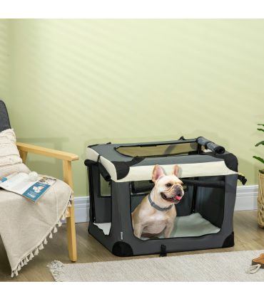 70cm Foldable Pet Carrier w/ Cushion for Mini Dogs and Cats - Grey Pawhut