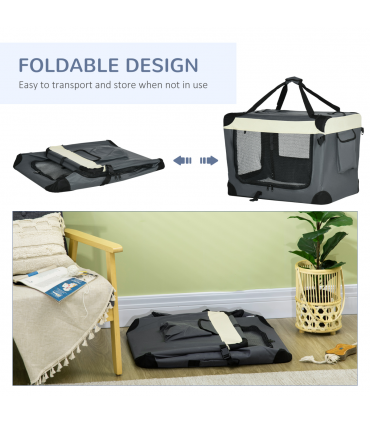 70cm Foldable Pet Carrier w/ Cushion for Mini Dogs and Cats - Grey Pawhut